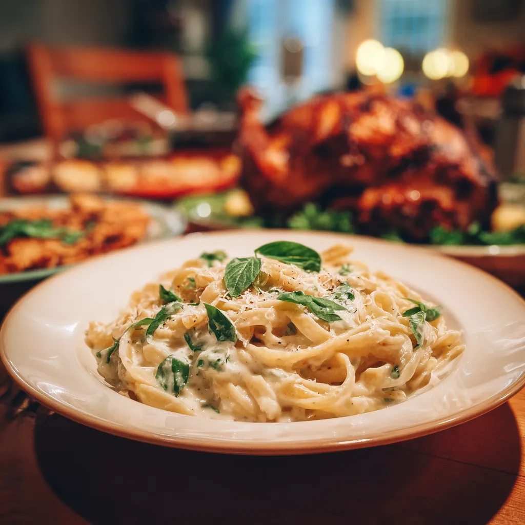 A plate of pasta with green leaves on top.