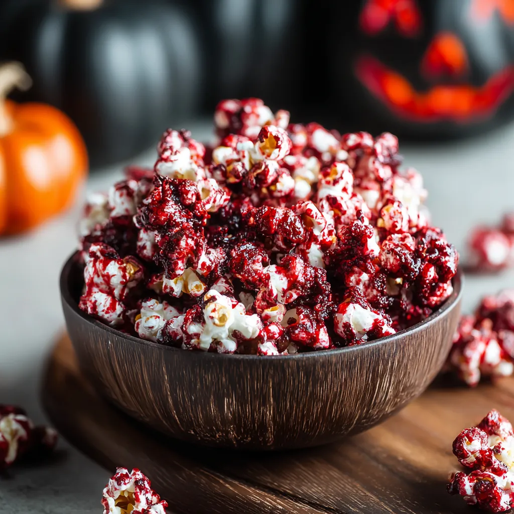A bowl of red velvet popcorn crunch.