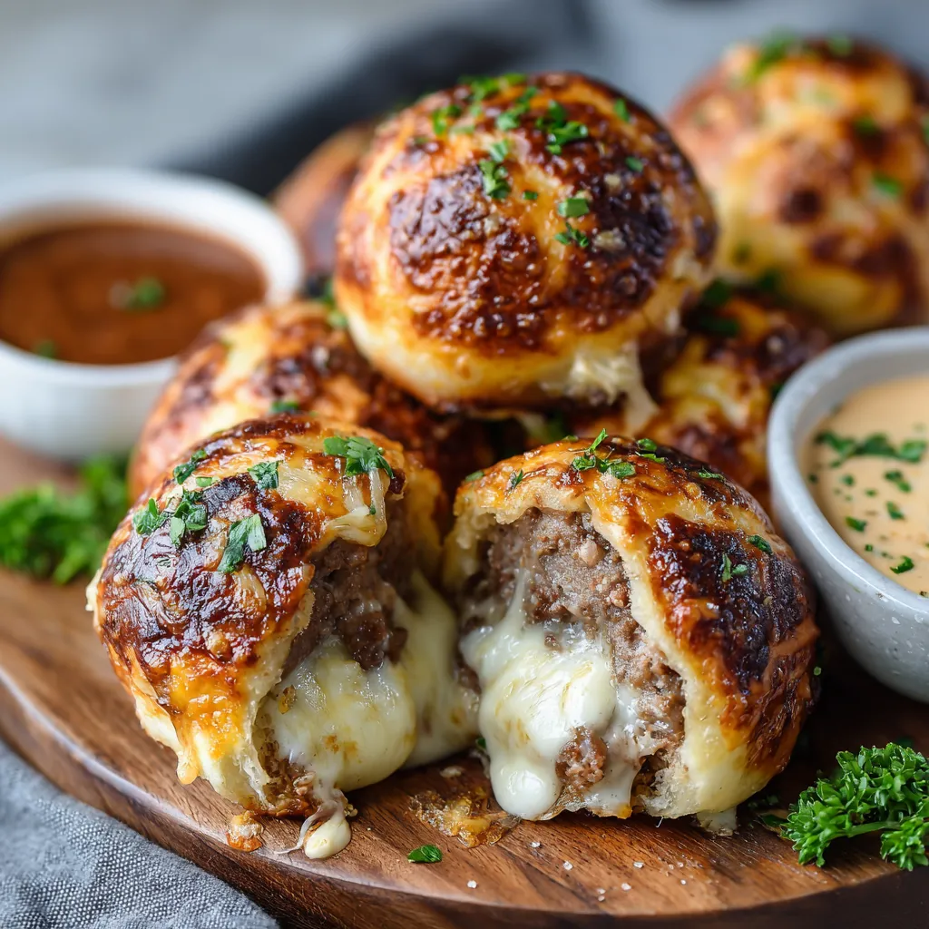 A plate of cheesy garlic parmesan burger bombs.