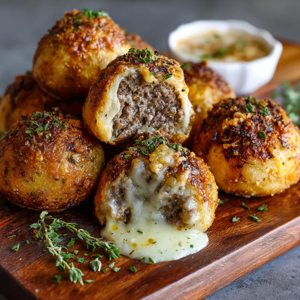 A plate of cheesy garlic parmesan burger bombs.