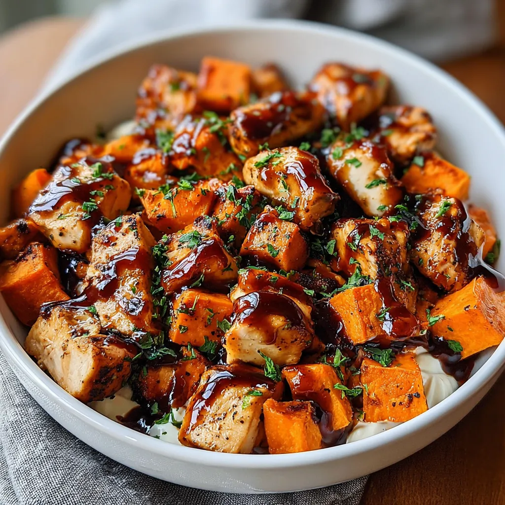 A protein-packed chicken sweet potato power bowl.