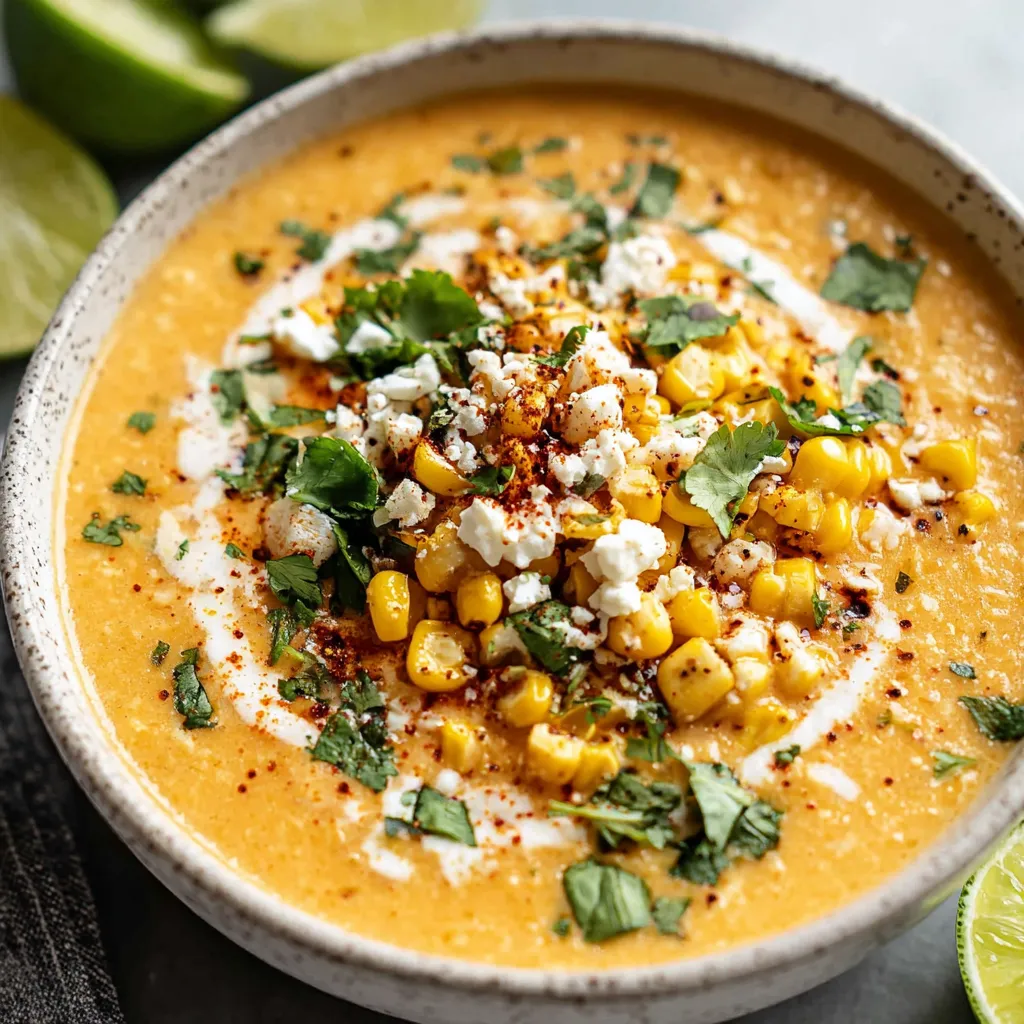 A bowl of soup with corn and lime.