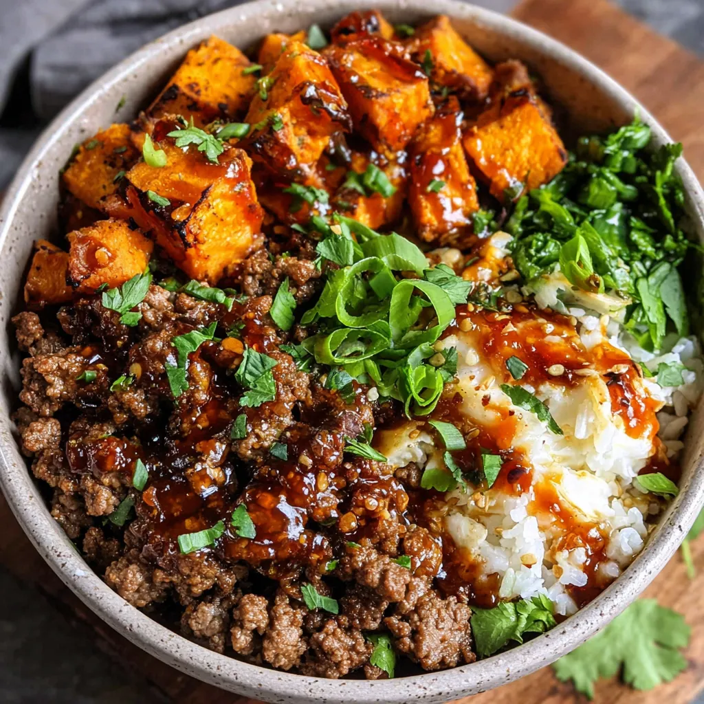 A bowl of ground beef with a honey sauce.