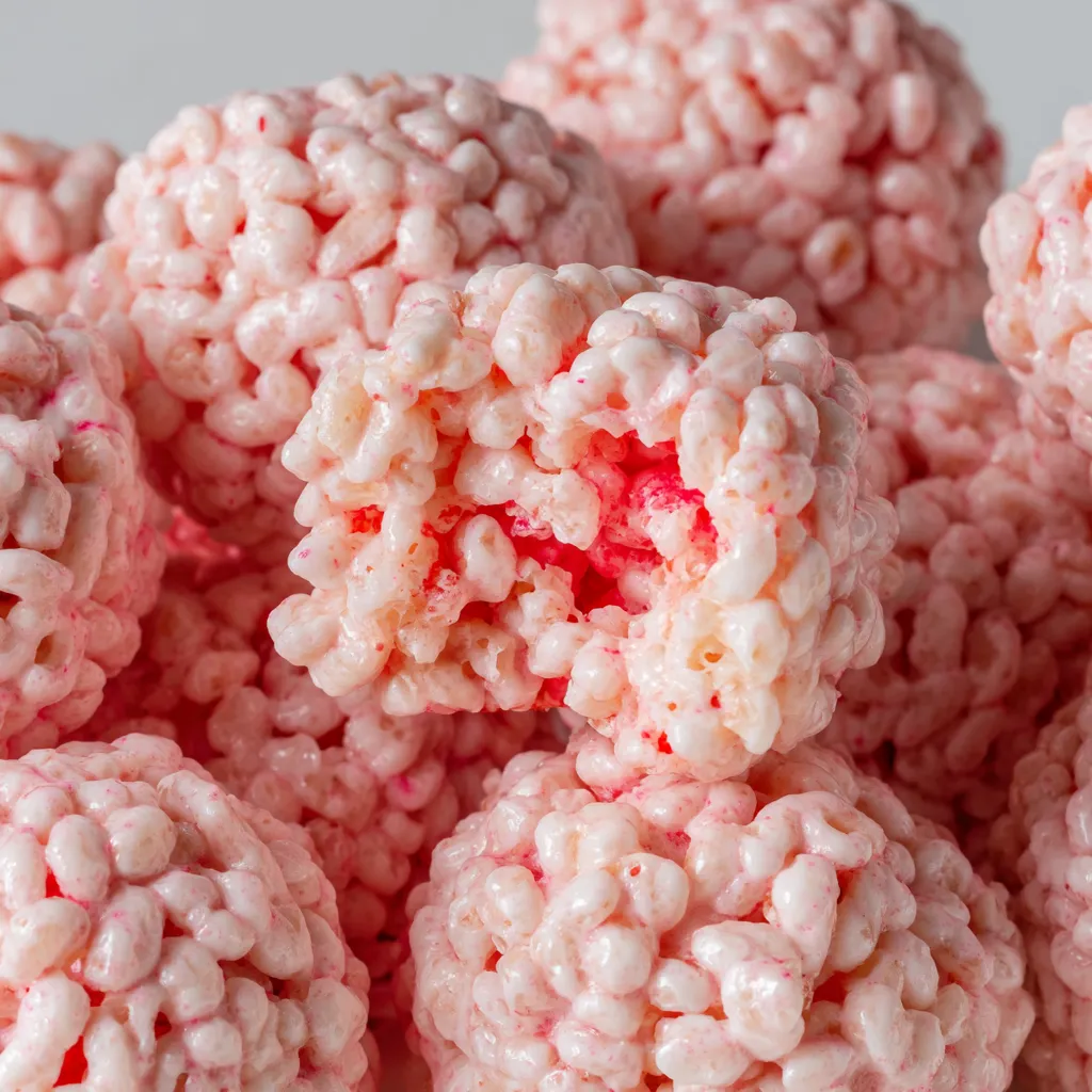 Pink marshmallows with red filling.