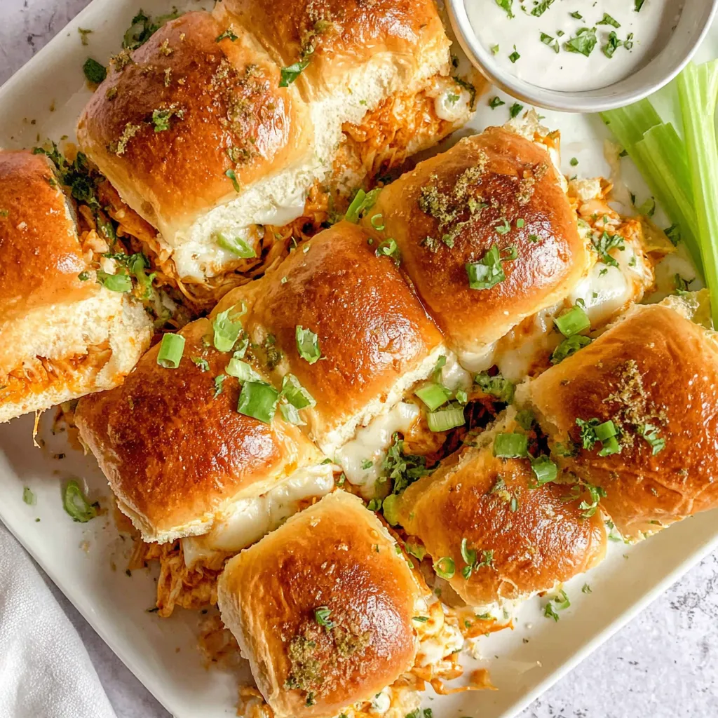 A plate of buffalo chicken sliders.