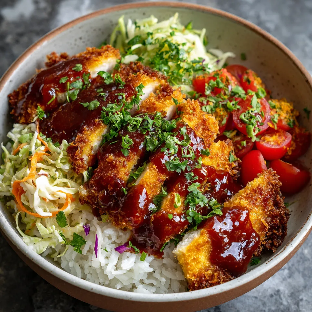 A bowl of food with chicken, rice, and vegetables.