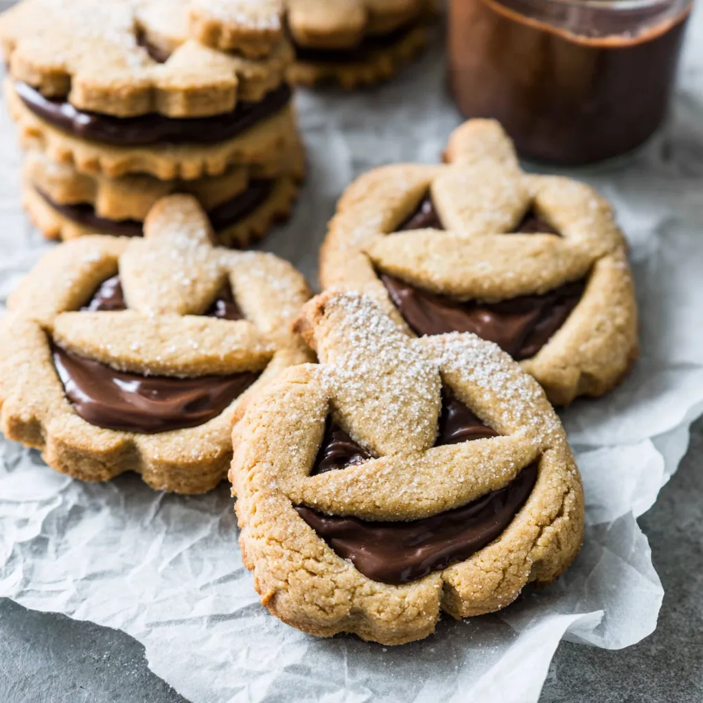 Halloween cookies filled with milk chocolate.