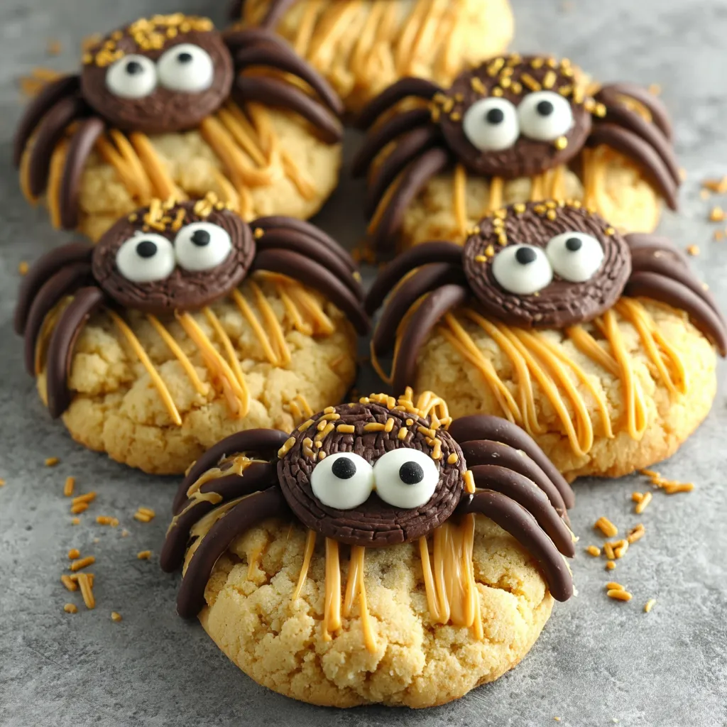 A plate of cookies with spiders on them.