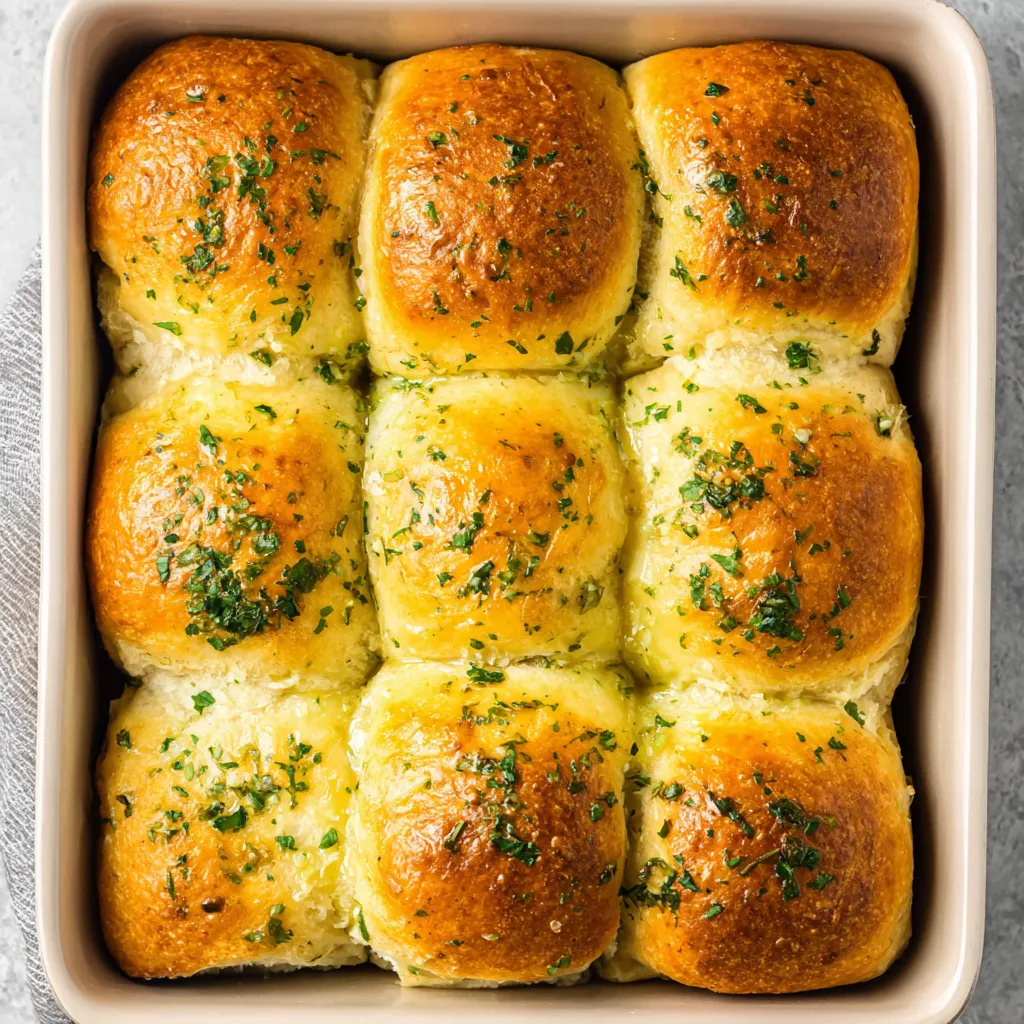 A tray of garlic bread rolls.