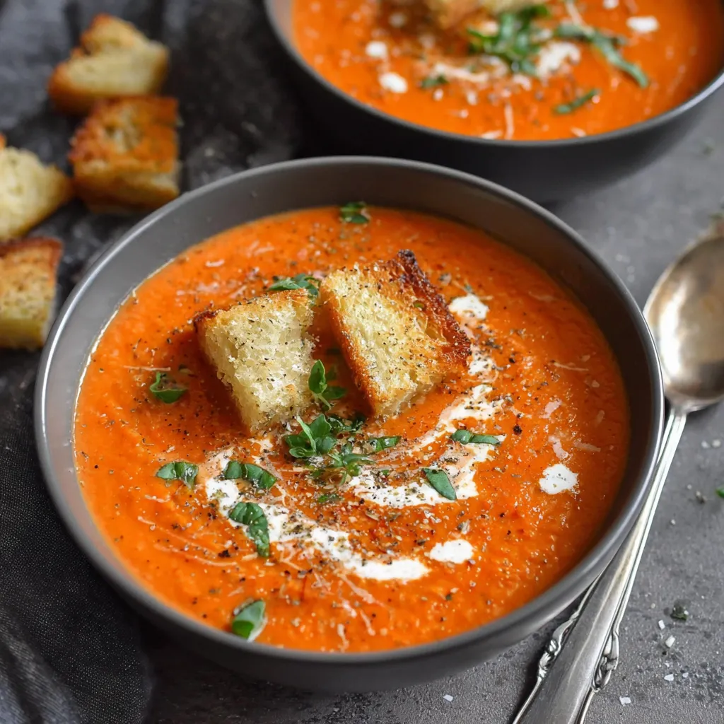 A bowl of soup with a spoon in it.