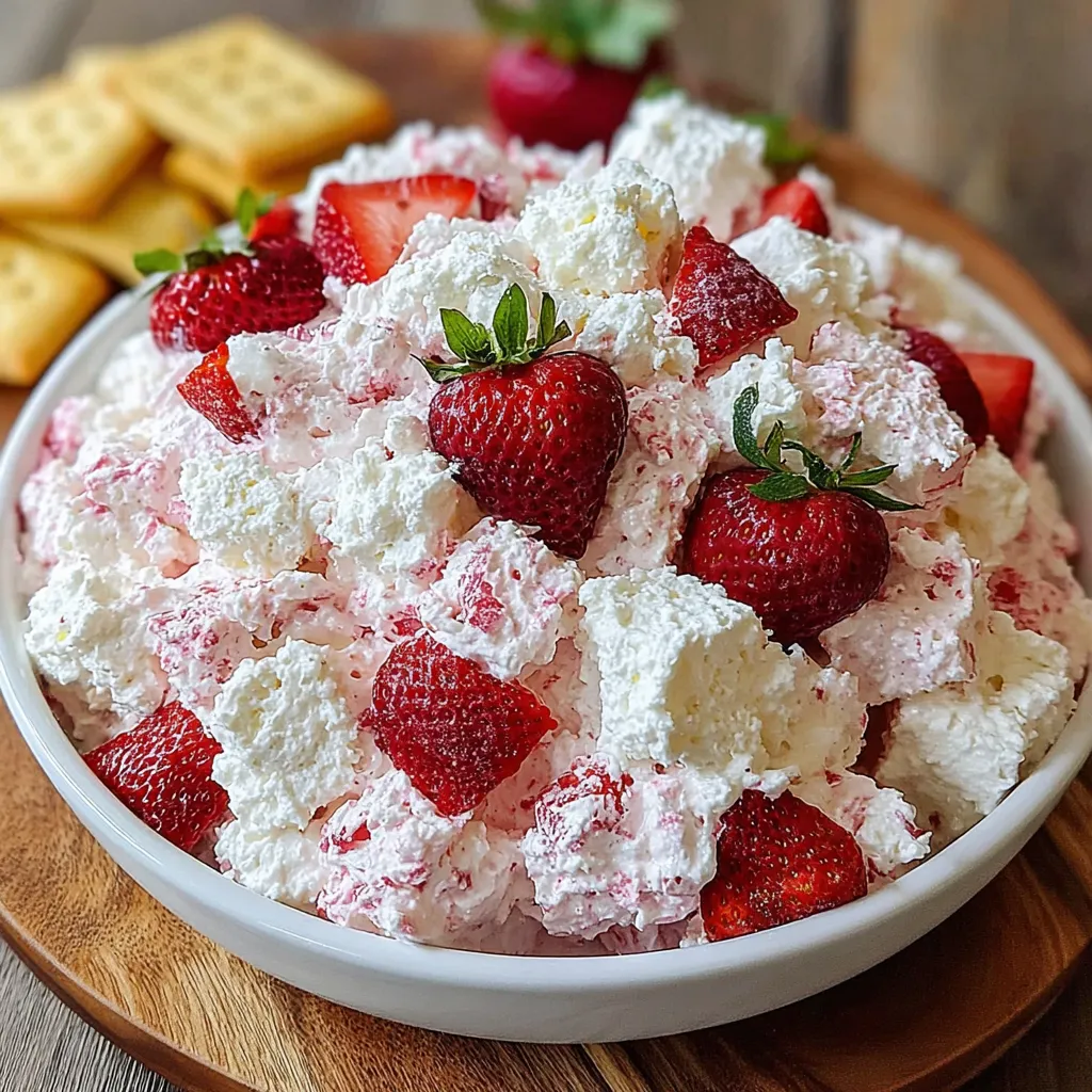 A bowl of strawberry shortcake fluff dessert salad.