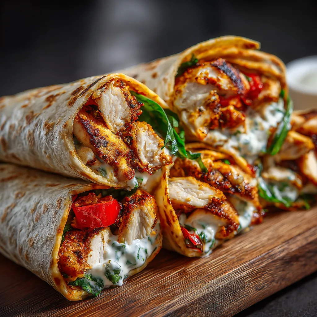A delicious wrap with chicken and mozzarella cheese.