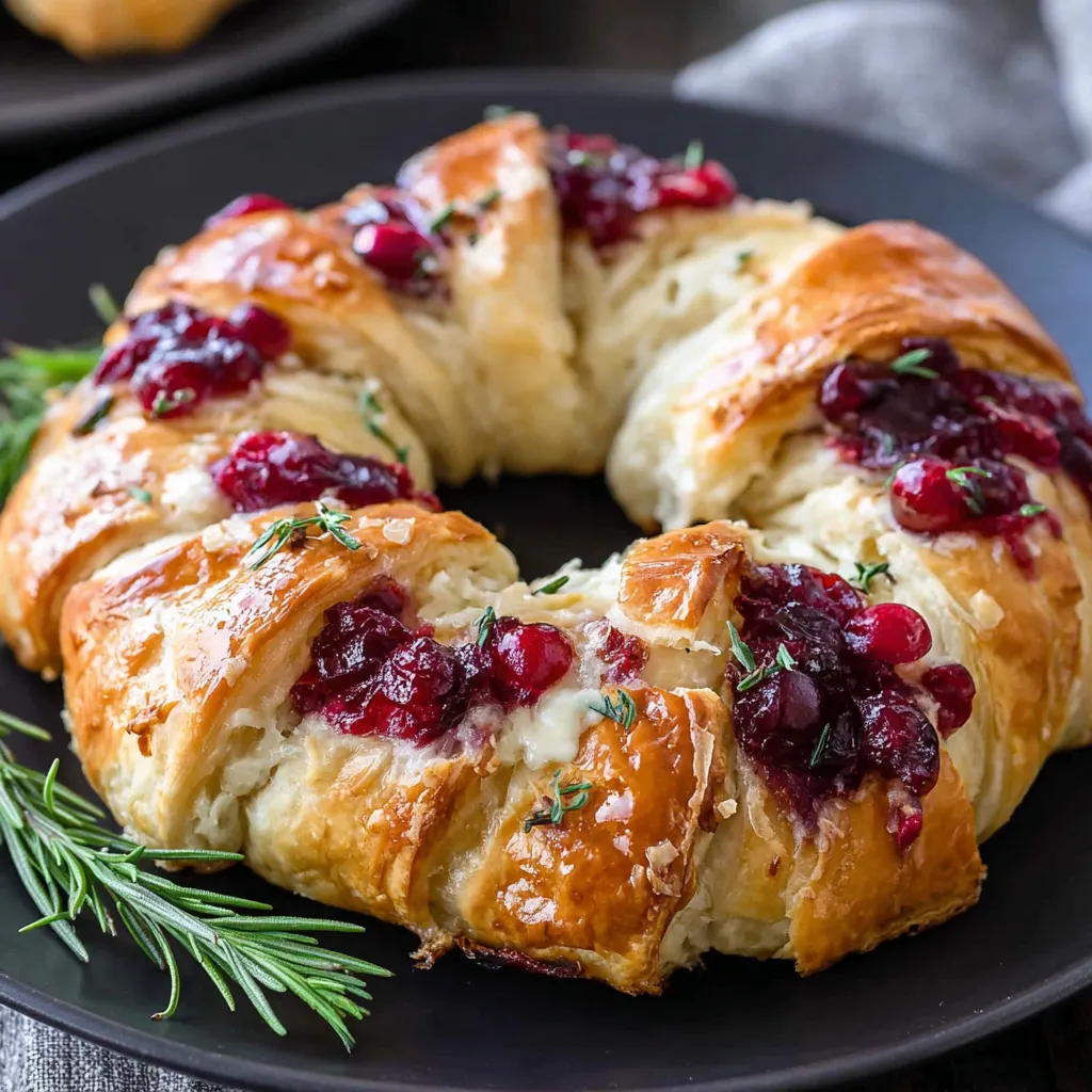 A plate with a Turkey Cranberry Crescent Ring on it.