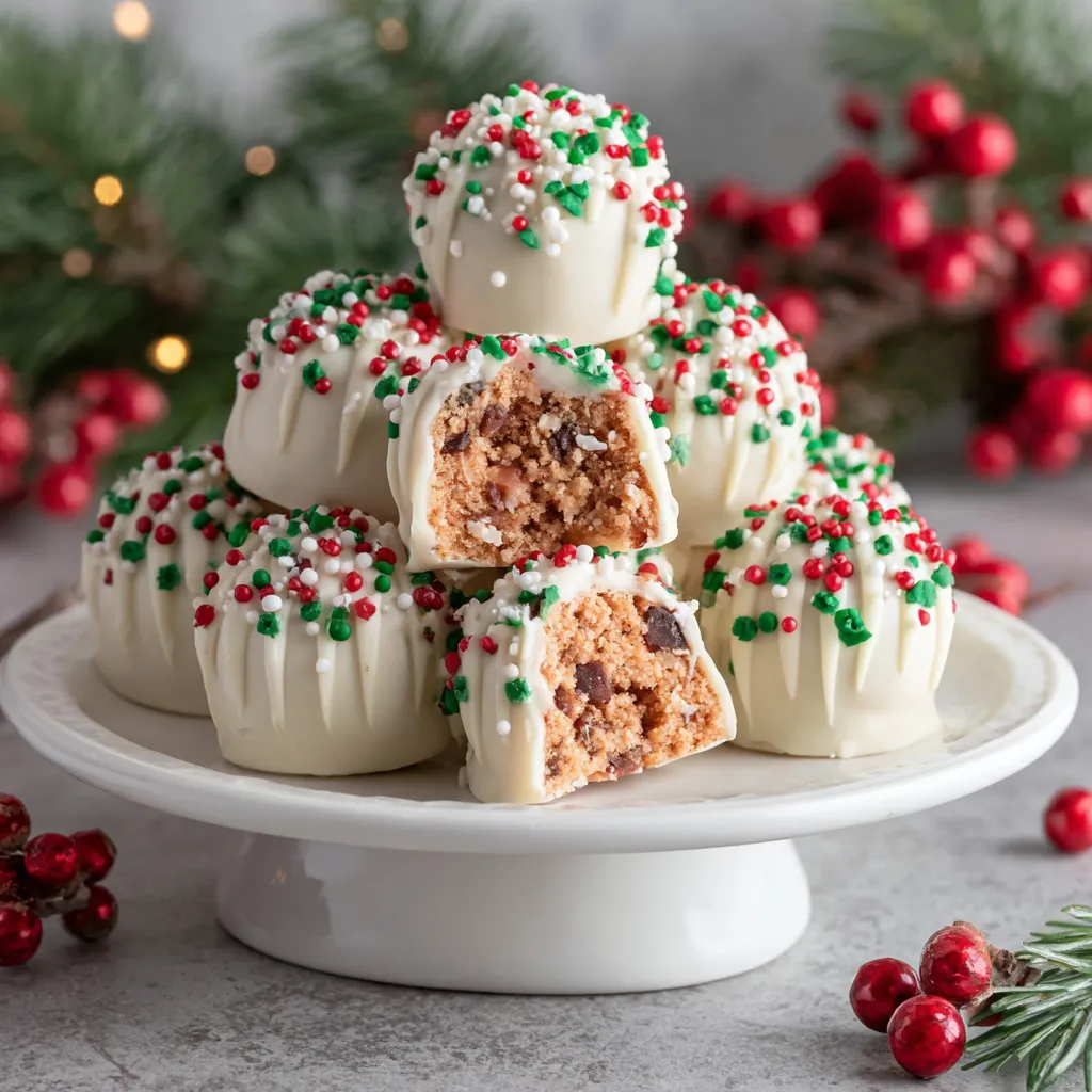 A plate of Christmas tree cake truffles.
