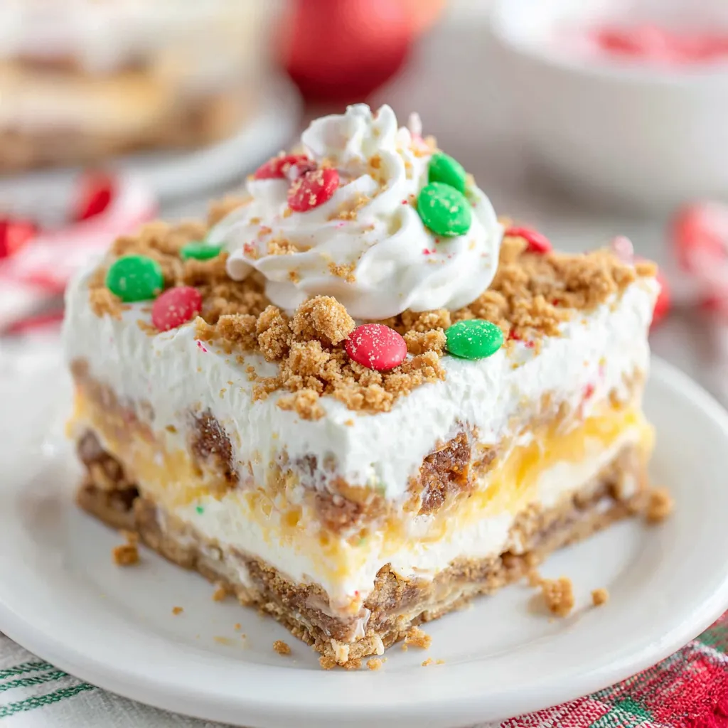 A slice of Christmas Cookie Lasagna.