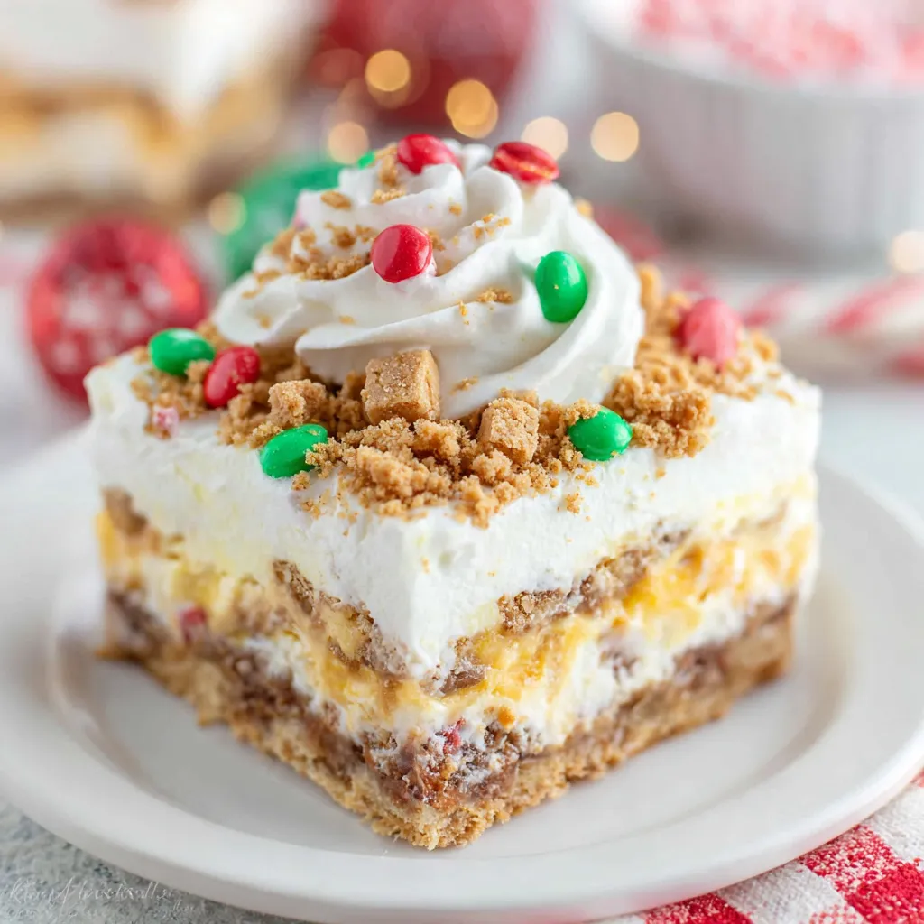 A slice of Christmas Cookie Lasagna.