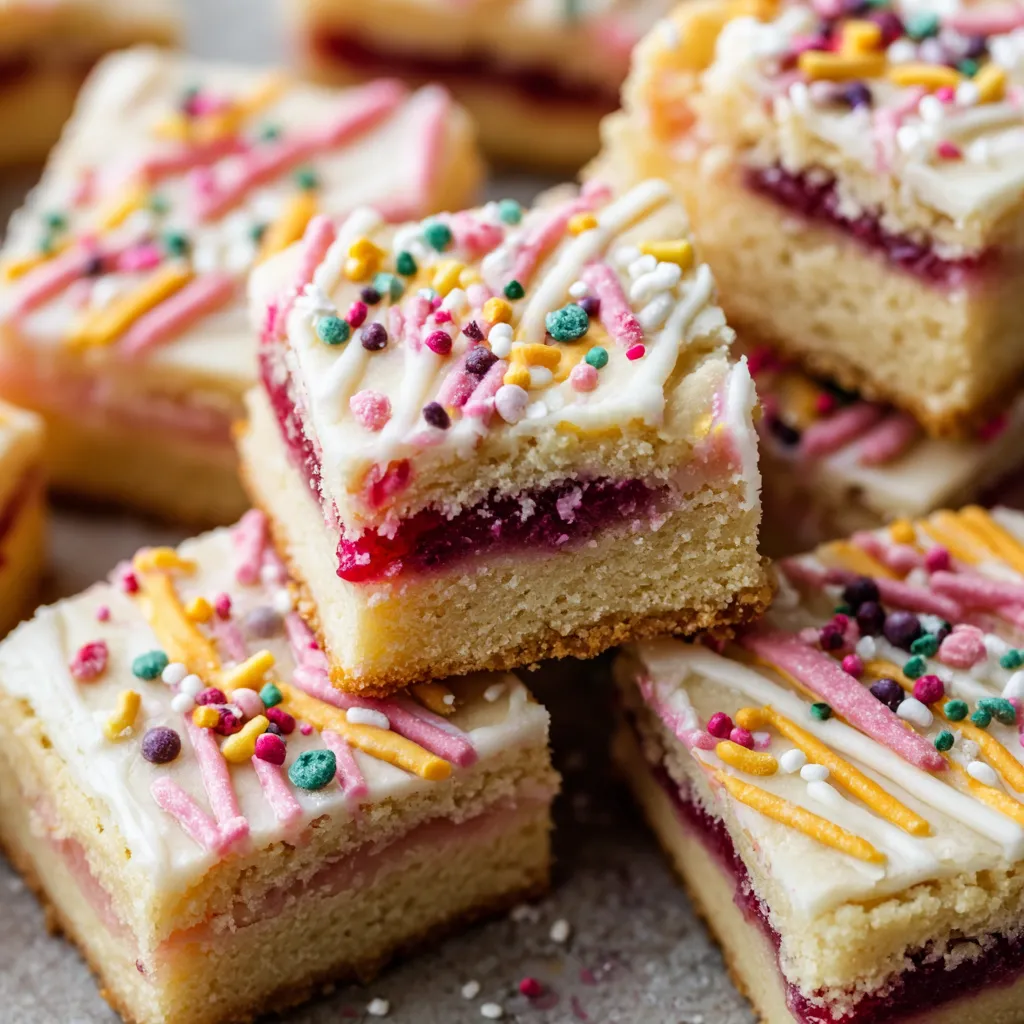 A close up of a cookie bar with sprinkles.