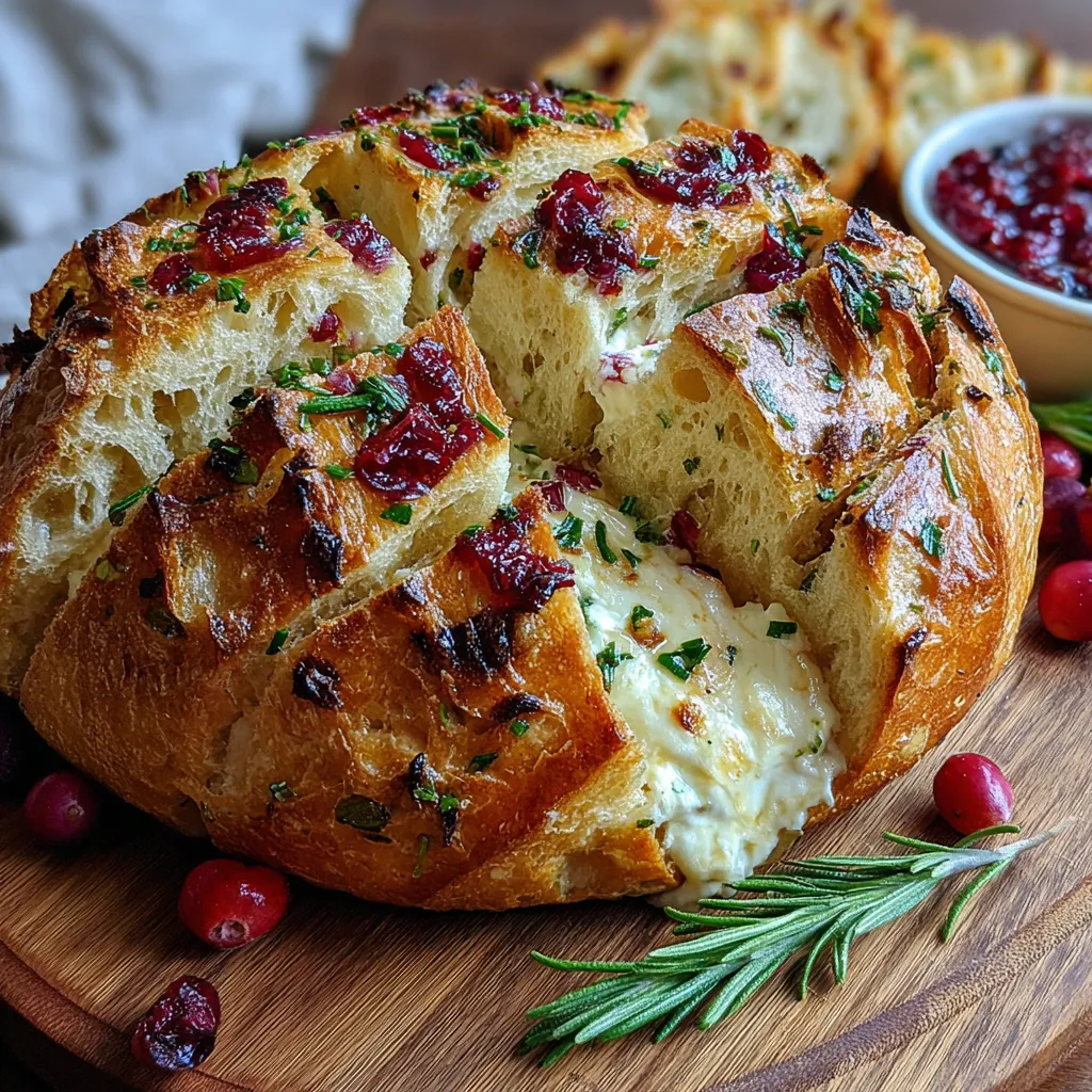 Cranberry Goat Cheese Sourdough with creamy melted goat cheese, cranberries, and fresh rosemary stuffed inside sliced sourdough bread.