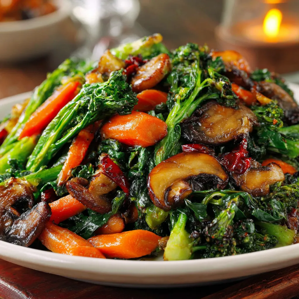A plate of sautéed vegetables.