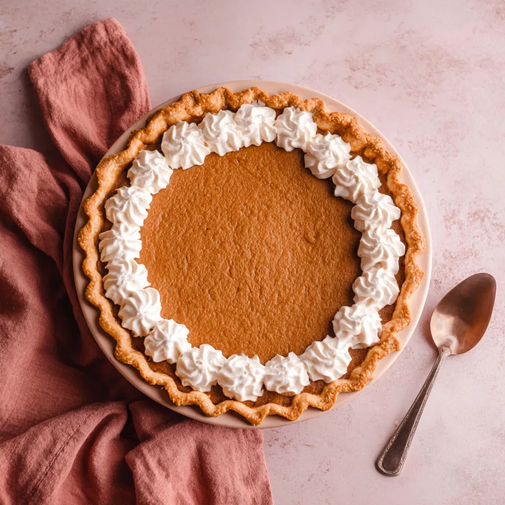 A beautifully presented Apple Butter Pie with a golden crust and topped with a generous swirl of whipped cream, perfect for a festive occasion.