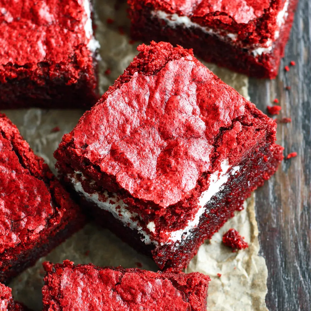 Red velvet brownies with cream cheese frosting, fudgy homemade dessert