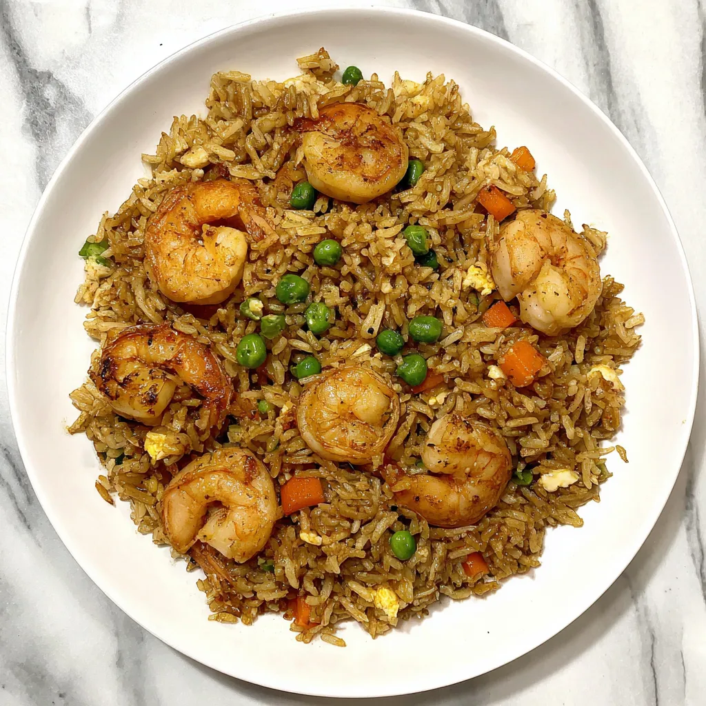 A plate of shrimp fried rice.