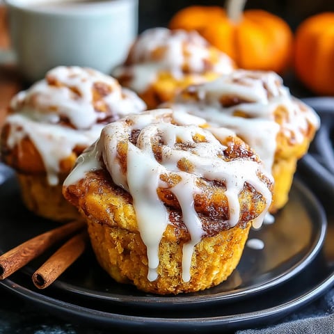 Three muffins with cinnamon rolls and pumpkin.