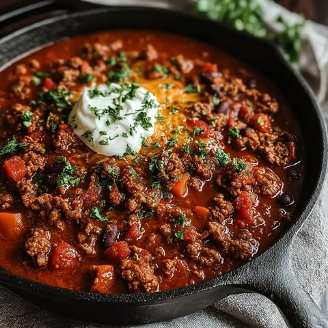 A close up of a delicious chili with ground beef.