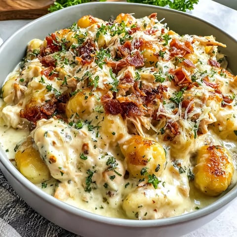 A bowl of food with chicken and gnocchi.