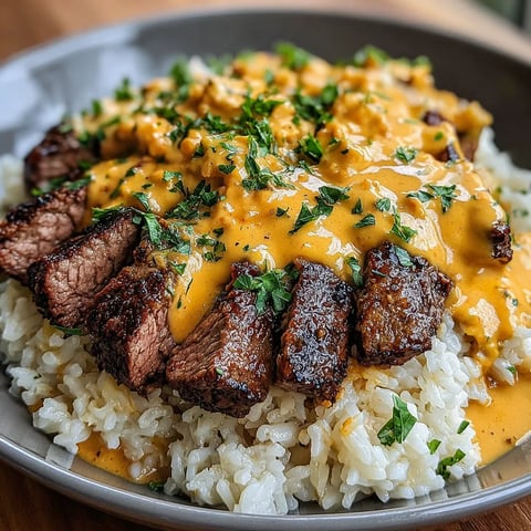 A plate of rice with meat and cheese on top.