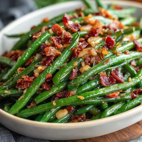 Fresh green beans mixed with crispy bacon and sautéed onions, coated in a buttery brown-sugar soy glaze. A savory-sweet Crack Green Beans recipe perfect for Thanksgiving and holiday dinners.
