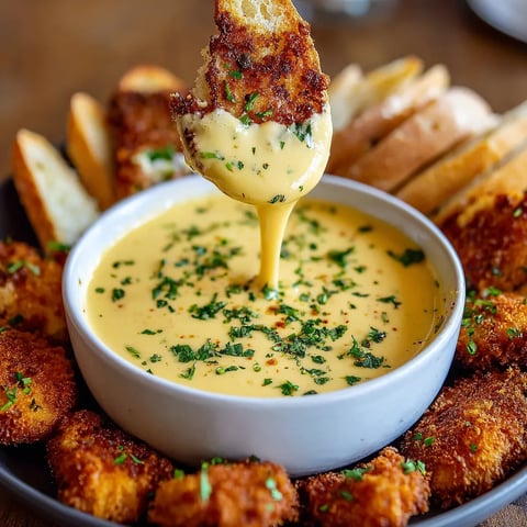 Creamy Honey Mustard Sauce served with crispy chicken tenders and toasted bread